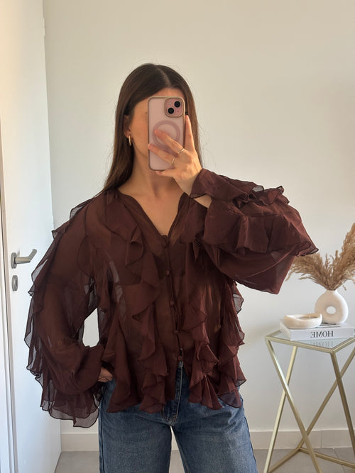 Blouse à volants Ambre - Marron