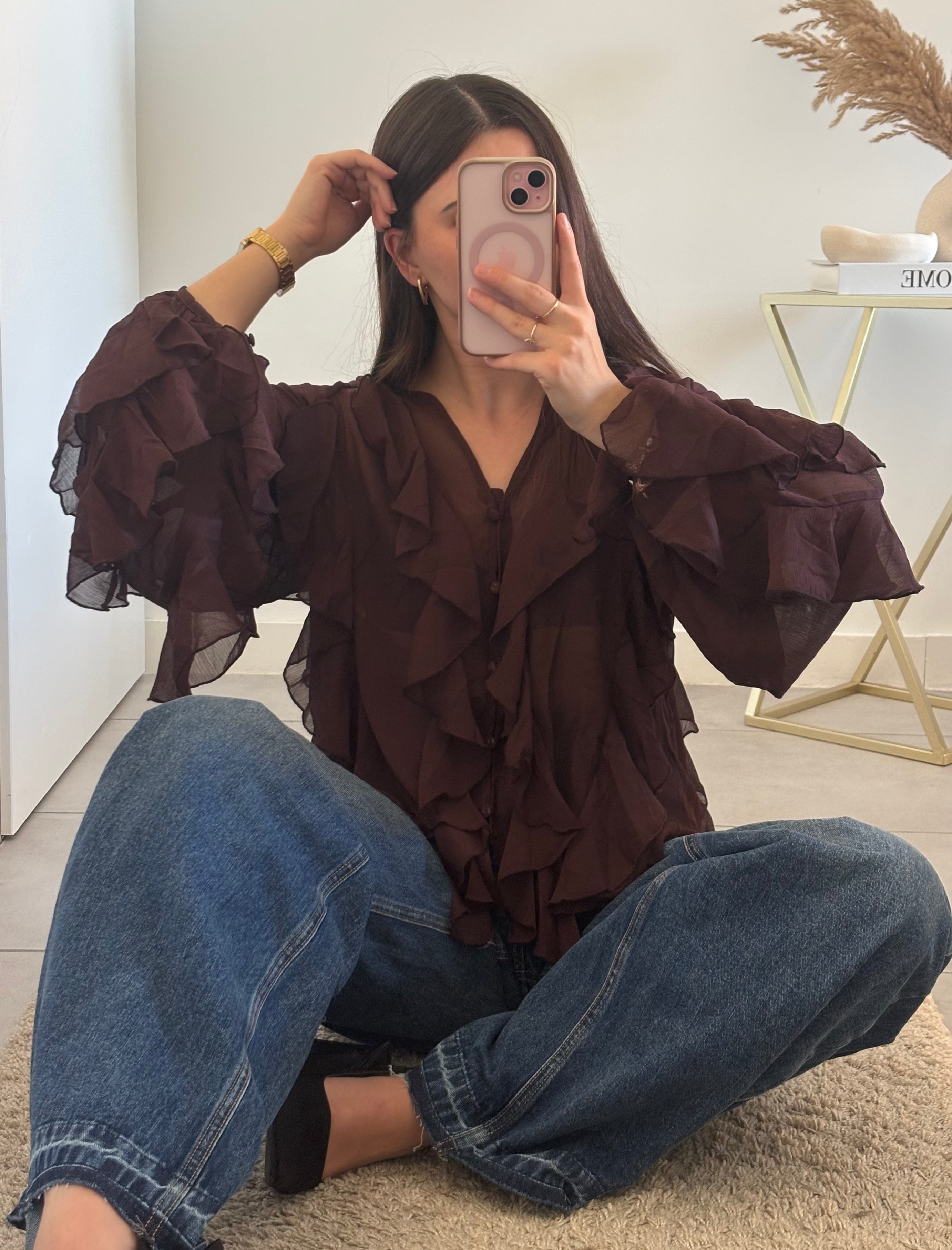 Blouse à volants Ambre - Marron