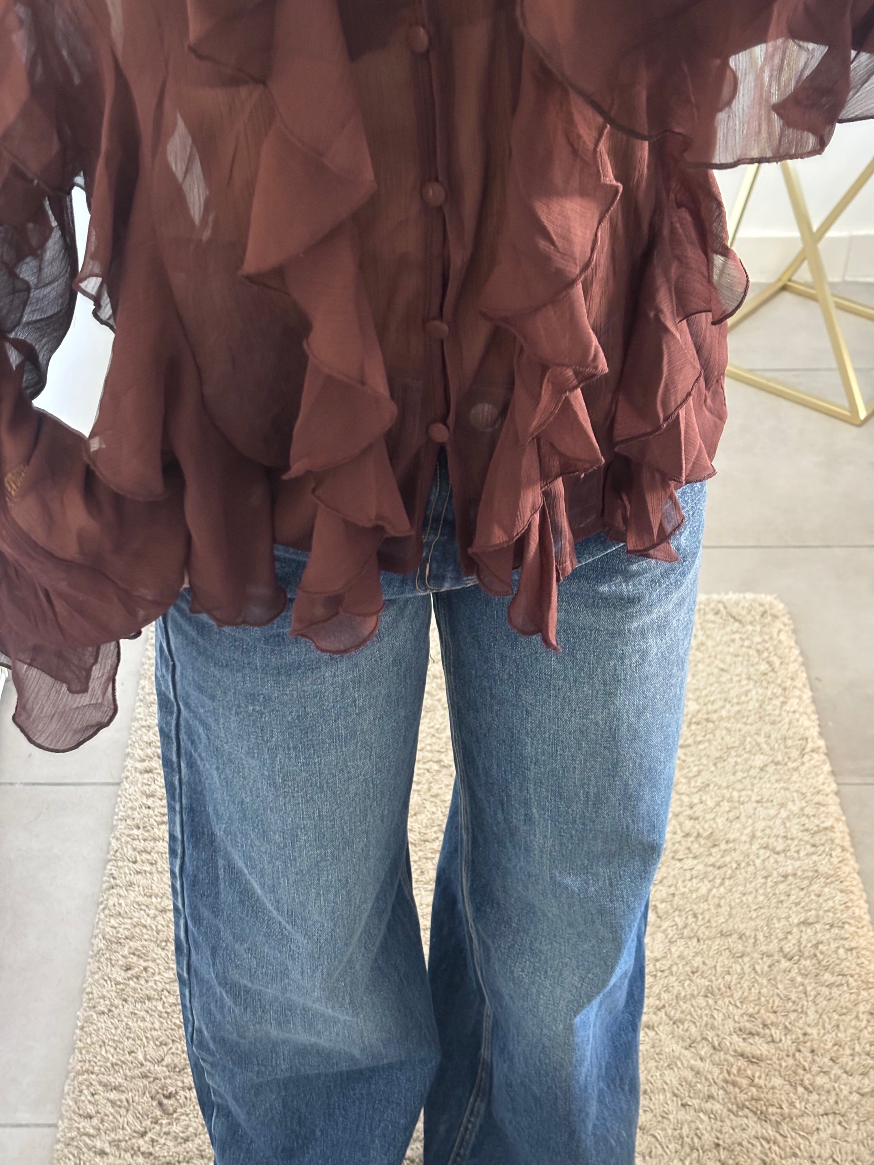 Blouse à volants Ambre - Marron