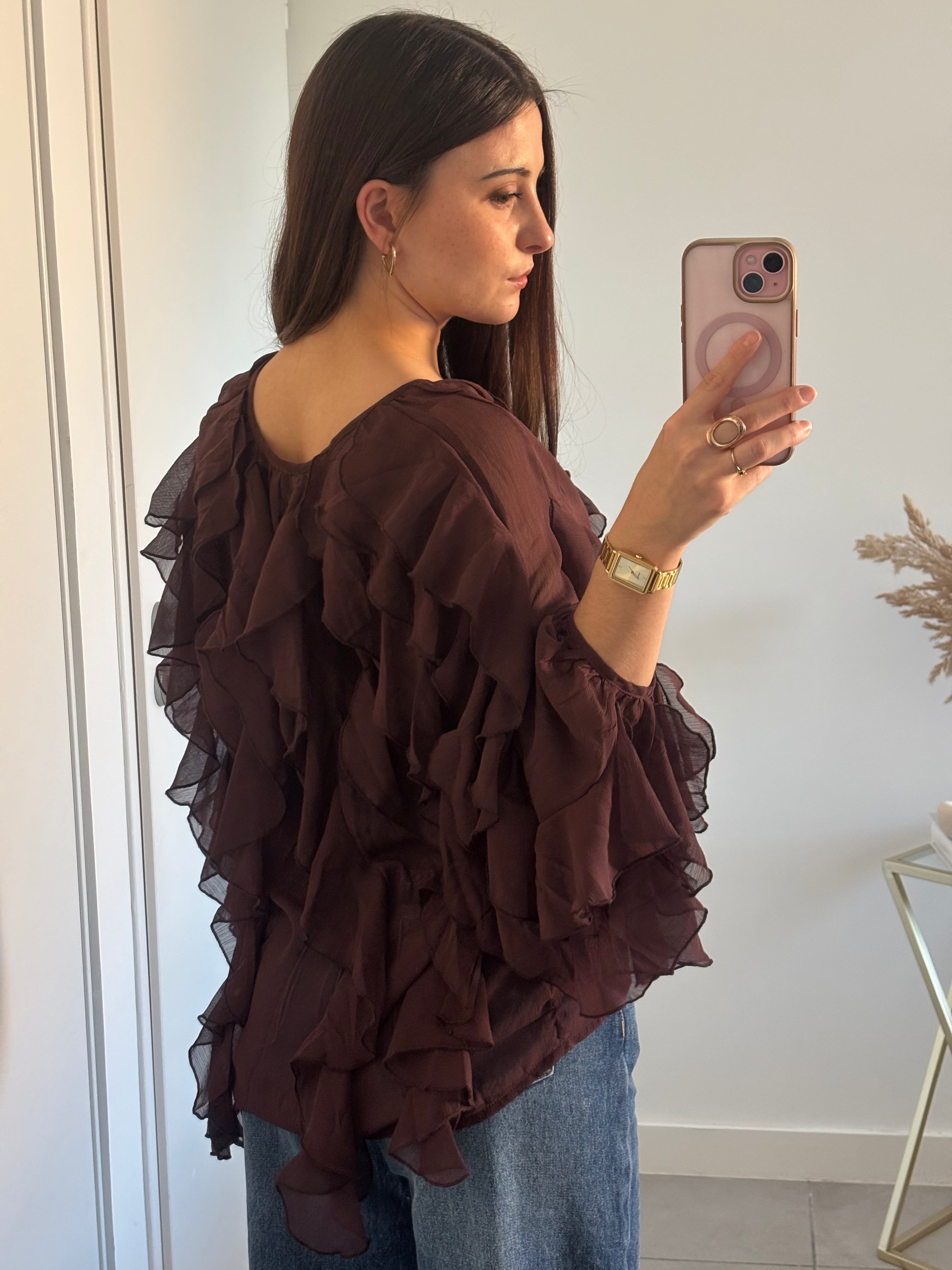 Blouse à volants Ambre - Marron